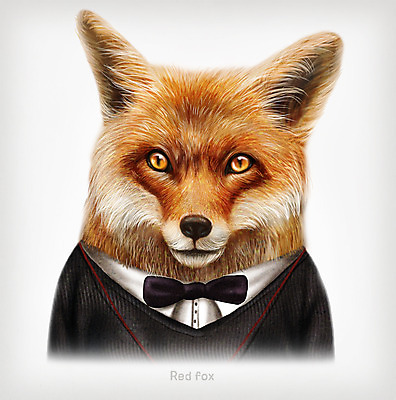 PSD 동물 옷 패션 일러스트 나비넥타이 의인화 사람없음 여우 초상화 국내일러스트 포유류 넥타이 그림 파일형식