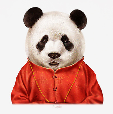 PSD 동물 옷 패션 일러스트 의인화 사람없음 판다 치파오 초상화 국내일러스트 곰 전통의상 그림 파일형식