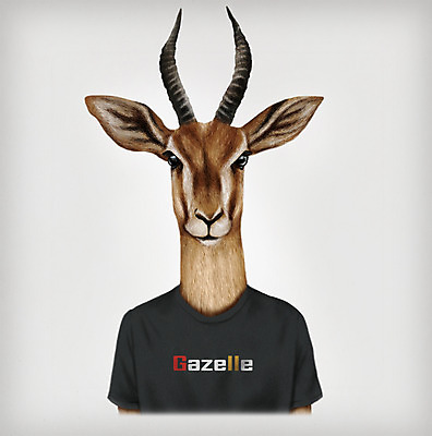 PSD 동물 옷 패션 일러스트 의인화 사람없음 반팔티셔츠 초상화 가젤 국내일러스트 티셔츠 그림 파일형식