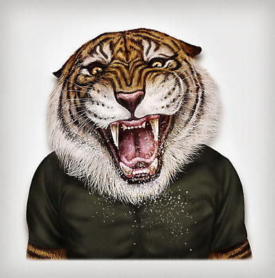 PSD 동물 옷 패션 일러스트 의인화 사람없음 반팔티셔츠 호랑이 초상화 국내일러스트 티셔츠 포유류 그림 파일형식
