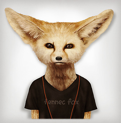 PSD 동물 옷 패션 일러스트 의인화 사람없음 반팔티셔츠 사막여우 초상화 국내일러스트 티셔츠 그림 여우 파일형식