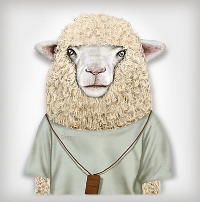 PSD 동물 옷 패션 일러스트 의인화 사람없음 반팔티셔츠 양 초상화 국내일러스트 티셔츠 포유류 그림 파일형식