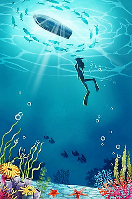 PSD 여자 바다 백그라운드 일러스트 수채화 불가사리 한명 풍경 성인 여름 바닷속 물방울 스노클링 오리발 열대어 스노클링용품 선박 국내일러스트 1 계절 스포츠용품 수상교통 극피동물 어류 사람 수중 수상스포츠 파일형식