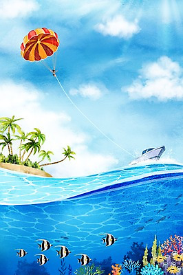 주간 PSD 구름 바다 섬 백그라운드 일러스트 수채화 한명 사람 풍경 야외 여름 야자수 수상스포츠 열대어 낙하산 패러세일링 선박 트로피컬아트 국내일러스트 자연요소 나무 1 계절 스포츠 수상교통 어류 레포츠 그림 파일형식