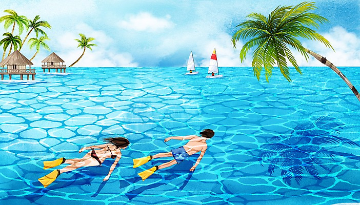 주간 PSD 여자 남자 바다 백그라운드 요트 일러스트 수채화 풍경 여러명 성인 야외 여름 야자수 스노클링 수상가옥 스노클링용품 트로피컬아트 국내일러스트 자연요소 나무 계절 스포츠용품 다수 배_교통 주택 사람 수상스포츠 그림 파일형식