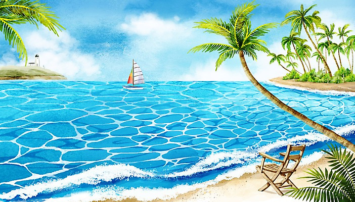 PSD 바다 섬 백그라운드 일러스트 수채화 등대 풍경 해변 사람없음 여름 야자수 야외의자 선박 트로피컬아트 국내일러스트 나무 계절 수상교통 의자 그림 파일형식