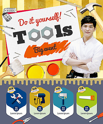 PSD 템플릿 남자 웹템플릿 이벤트페이지 줄자 한명 이벤트 성인 취미 연필 세일 팔짱 페인트 한국인 도구 못 망치 페인트붓 톱 페인트롤러 DIY 전동드릴 이미지템플릿 1 모션 학용품 자 사람 동양인 필기구 공구 붓 드릴 페이지 파일형식