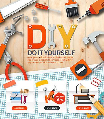 PSD 템플릿 웹템플릿 이벤트페이지 줄자 이벤트 취미 사람없음 연필 페인트 도구 못 망치 페인트통 페인트붓 톱 DIY 이미지템플릿 드라이버채 골프 학용품 통 자 필기구 공구 붓 페이지 파일형식