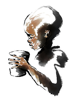 PSD 일러스트 캘리그라피 한명 소년 상반신 컵 기아 배고픔 먹 사회복지 복지 난민 영양실조 구호활동 국내일러스트 1 식기 남자 어린이 서예 사람 사회이슈 파일형식