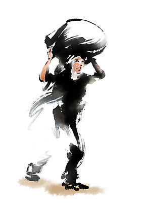 전신 PSD 여자 일러스트 캘리그라피 한명 들기 먹 사회복지 복지 머리위 난민 구호활동 국내일러스트 1 모션 서예 사람 사회이슈 파일형식