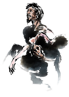 PSD 남자 일러스트 캘리그라피 안기 상반신 성인 두명 슬픔 죽음 기아 먹 사회복지 복지 난민 영양실조 구호활동 국내일러스트 감정 모션 서예 사람 사회이슈 파일형식