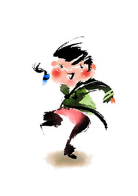 PSD 한국전통 전통문화 일러스트 캘리그라피 한명 소년 전통놀이 제기_놀이 제기차기 국내일러스트 1 전통 남자 문화 어린이 놀이 한국 사람 놀이용품 파일형식