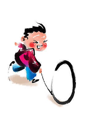 PSD 한국전통 전통문화 일러스트 캘리그라피 한명 소년 달리기 전통놀이 굴렁쇠 굴렁쇠굴리기 굴리기 국내일러스트 1 전통 남자 문화 어린이 모션 놀이 한국 사람 놀이용품 파일형식