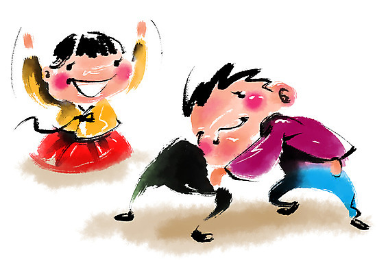 PSD 한국전통 전통문화 일러스트 캘리그라피 응원 소녀 소년 세명 전통놀이 한복 씨름 맞대결 국내일러스트 전통 여자 남자 문화 어린이 스포츠 놀이 한국 사람 전통의상 파일형식