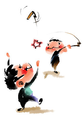 PSD 한국전통 전통문화 일러스트 캘리그라피 소년 두명 전통놀이 스윙 나무막대기 자치기 국내일러스트 전통 남자 문화 어린이 포즈 놀이 한국 사람 막대기 파일형식