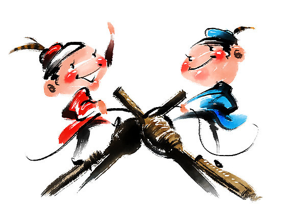 PSD 한국전통 남자 전통문화 일러스트 캘리그라피 두명 전통놀이 한복 맞대결 차전놀이 국내일러스트 전통 문화 놀이 한국 사람 전통의상 파일형식