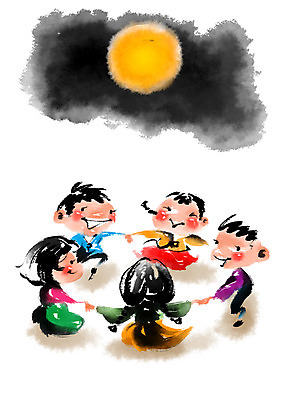 PSD 한국전통 여자 남자 전통문화 일러스트 캘리그라피 여러명 손잡기 보름달 한복 강강술래 국내일러스트 전통 문화 다수 모션 한국 사람 전통놀이 달 전통의상 파일형식