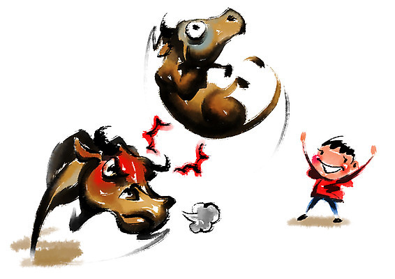 PSD 한국전통 남자 전통문화 두마리 일러스트 캘리그라피 한명 사람 만세 소 소싸움 국내일러스트 1 전통 문화 2 포유류 모션 한국 전통놀이 파일형식