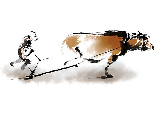 PSD 한마리 한국전통 남자 전통문화 일러스트 캘리그라피 한명 농사 가축 소 농부 농기구 밭갈기 국내일러스트 동물 직업 1 전통 문화 농업 포유류 한국 사람 파일형식