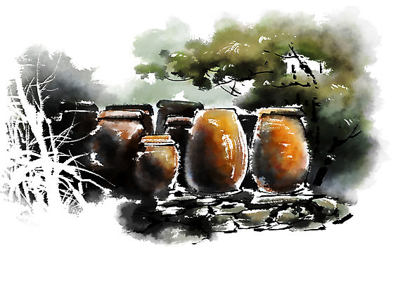 PSD 나무 한국전통 전통문화 일러스트 캘리그라피 사람없음 항아리 국내일러스트 식물 전통 문화 한국 도자기 파일형식