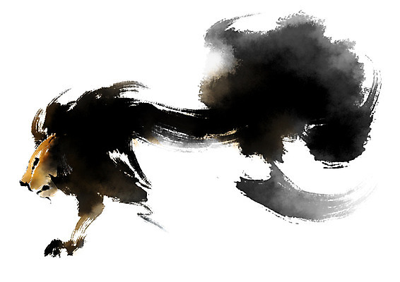 PSD 동물 한마리 일러스트 캘리그라피 사람없음 사자 먹 맹수 국내일러스트 1 포유류 서예 파일형식