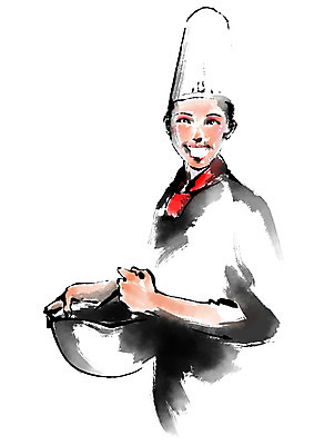 PSD 여자 일러스트 캘리그라피 요리사모자 요리 한명 웃음 상반신 성인 요리사 믹싱볼 국내일러스트 직업 모자_잡화 1 그릇 표정 사람 파일형식