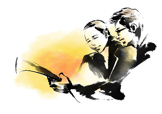 PSD 여자 남자 일러스트 캘리그라피 사람 상반신 성인 두명 비즈니스맨 비즈니스우먼 신문 신문읽기 국내일러스트 비즈니스 간행물 직장인 뉴스 읽기 파일형식