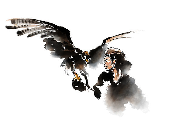 PSD 한마리 남자 일러스트 캘리그라피 한명 사람 상반신 성인 독수리 사육사 국내일러스트 1 조류 파일형식