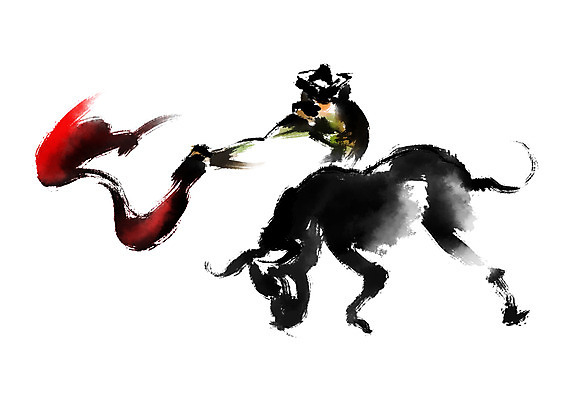 PSD 한마리 남자 일러스트 캘리그라피 한명 사람 성인 깃발 황소 투우 투우사 국내일러스트 직업 1 소 파일형식