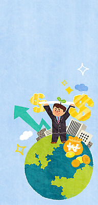 PSD 남자 화살표 일러스트 한명 빌딩 성인 금융 경제 달러 동전 돈자루 역기 지구모양 국내일러스트 모양 1 지구 돈 사람 건물 파일형식