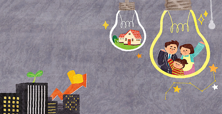 PSD 여자 남자 화살표 어린이 일러스트 가족 주택 성인 금융 경제 동전 전구모양 국내일러스트 모양 돈 전구 관계 사람 건물 파일형식