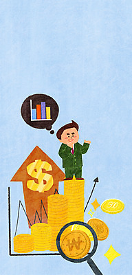 PSD 남자 화살표 일러스트 돋보기 한명 성인 금융 경제 동전 주식 막대그래프 국내일러스트 1 돈 그래프 사람 파일형식