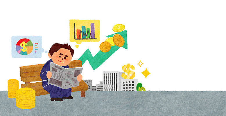 PSD 남자 벤치 일러스트 그래프 한명 빌딩 성인 금융 경제 달러 동전 주식 국내일러스트 1 돈 의자 사람 건물 파일형식