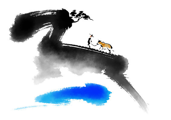 PSD 남자 일러스트 캘리그라피 자연 붓터치 한명 풍경 소 농부 먹 국내일러스트 직업 1 포유류 서예 사람 생태계 파일형식