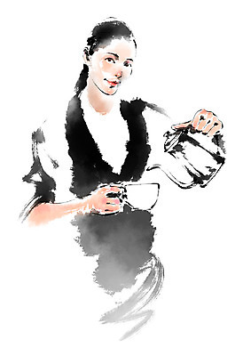 PSD 여자 커피 일러스트 캘리그라피 주전자 한명 들기 상반신 성인 붓기 커피잔 바리스타 국내일러스트 직업 1 음료 모션 주방용품 잔 사람 파일형식