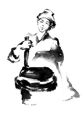 PSD 여자 일러스트 캘리그라피 두건 요리 한명 상반신 성인 요리사 한복 맷돌 국내일러스트 직업 1 한국전통 사람 전통의상 파일형식