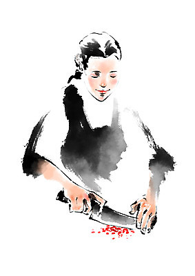 PSD 여자 일러스트 캘리그라피 요리 한명 상반신 성인 요리사 식칼 칼질 다지기 국내일러스트 직업 1 모션 주방용품 사람 파일형식