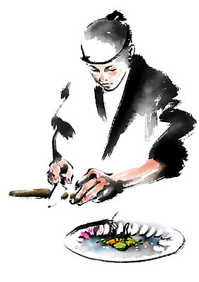 PSD 남자 일러스트 캘리그라피 요리사모자 요리 한명 상반신 성인 요리사 생선회 식칼 칼질 일본음식 국내일러스트 직업 모자_잡화 1 음식 모션 주방용품 사람 회 파일형식