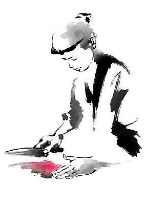 PSD 남자 일러스트 캘리그라피 요리사모자 요리 한명 상반신 성인 요리사 식칼 칼질 일본음식 국내일러스트 직업 모자_잡화 1 음식 모션 주방용품 사람 파일형식