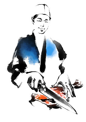 PSD 남자 일러스트 캘리그라피 요리사모자 요리 한명 상반신 성인 요리사 식칼 칼질 일본음식 국내일러스트 직업 모자_잡화 1 음식 모션 주방용품 사람 파일형식