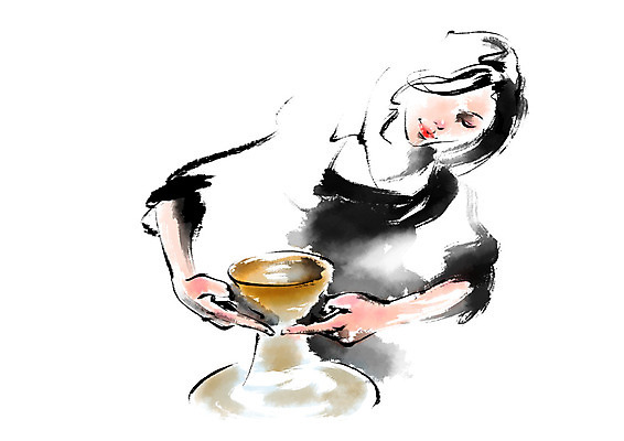 PSD 여자 일러스트 캘리그라피 한명 사람 상반신 성인 도자기 도자기공예 공예 공예품 도자기물레 국내일러스트 1 취미 물레 파일형식