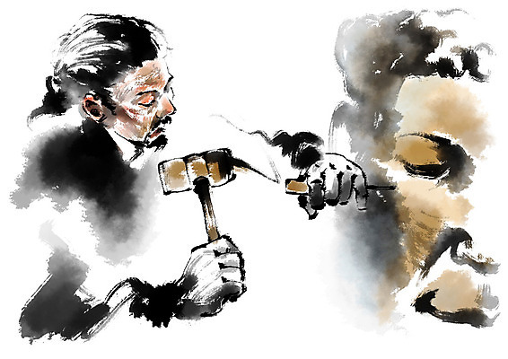 PSD 남자 얼굴 일러스트 캘리그라피 한명 사람 상반신 성인 망치 공예 먹 조각가 조각_조소 국내일러스트 1 서예 취미 신체부위 공구 조소 파일형식