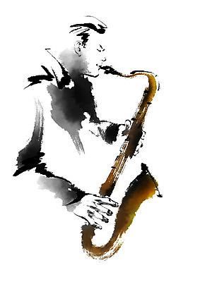 PSD 남자 음악 연주 일러스트 캘리그라피 한명 사람 상반신 성인 취미 색소폰 국내일러스트 1 문화예술 목관악기 파일형식