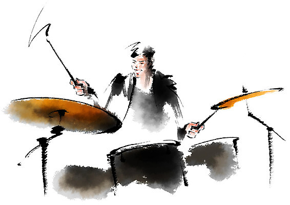 PSD 남자 음악 연주 일러스트 캘리그라피 한명 사람 상반신 성인 취미 연주자 드럼 드러머 드럼스틱 국내일러스트 1 문화예술 타악기 음악가 파일형식