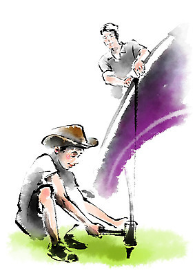 PSD 모자 남자 아들 일러스트 캘리그라피 가족 텐트 사람 앉기 소년 성인 취미 두명 캠핑 아빠 망치 망치질 부자지간 국내일러스트 잡화 어린이 관계 모션 레저 캠핑도구 공구 파일형식