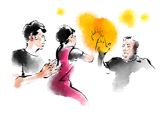 PSD 여자 할아버지 노년 남자 딸 일러스트 캘리그라피 가족 손녀 사람 소녀 상반신 세명 아빠 손뼉 하이파이브 국내일러스트 어린이 관계 손짓 성인 손주 파일형식