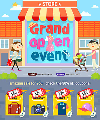 PSD 템플릿 모자 여자 남자 웹템플릿 셔츠 이벤트페이지 이벤트 성인 두명 쇼핑 카메라 상점 여행가방 카트 마우스 할인쿠폰 이미지템플릿 잡화 상의 가방 사람 전자제품 컴퓨터용품 쿠폰 페이지 파일형식