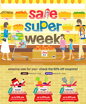 PSD 템플릿 여자 남자 어린이 웹템플릿 채소 주방용품 이벤트페이지 이벤트 여러명 성인 쇼핑 상점 카트 과일코너 소스통 할인쿠폰 이미지템플릿 생활용품 다수 통 사람 소스_음식 코너 쿠폰 페이지 파일형식