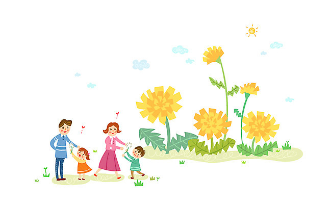 여자 남자 어린이 일러스트 가정 가족 여러명 성인 민들레 소인국 국내일러스트 AI파일 꽃 다수 관계 사람 파일형식 벡터