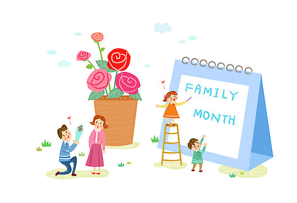 여자 남자 화분 어린이 꽃다발 일러스트 사다리 가정 가족 여러명 성인 장미 달력 가정의달 소인국 국내일러스트 AI파일 꽃 다수 관계 사람 도구 5월 파일형식 벡터